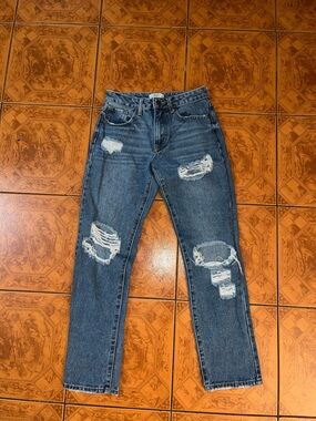 Forever 21 Distressed Blue Women's Straight-Leg Jeans